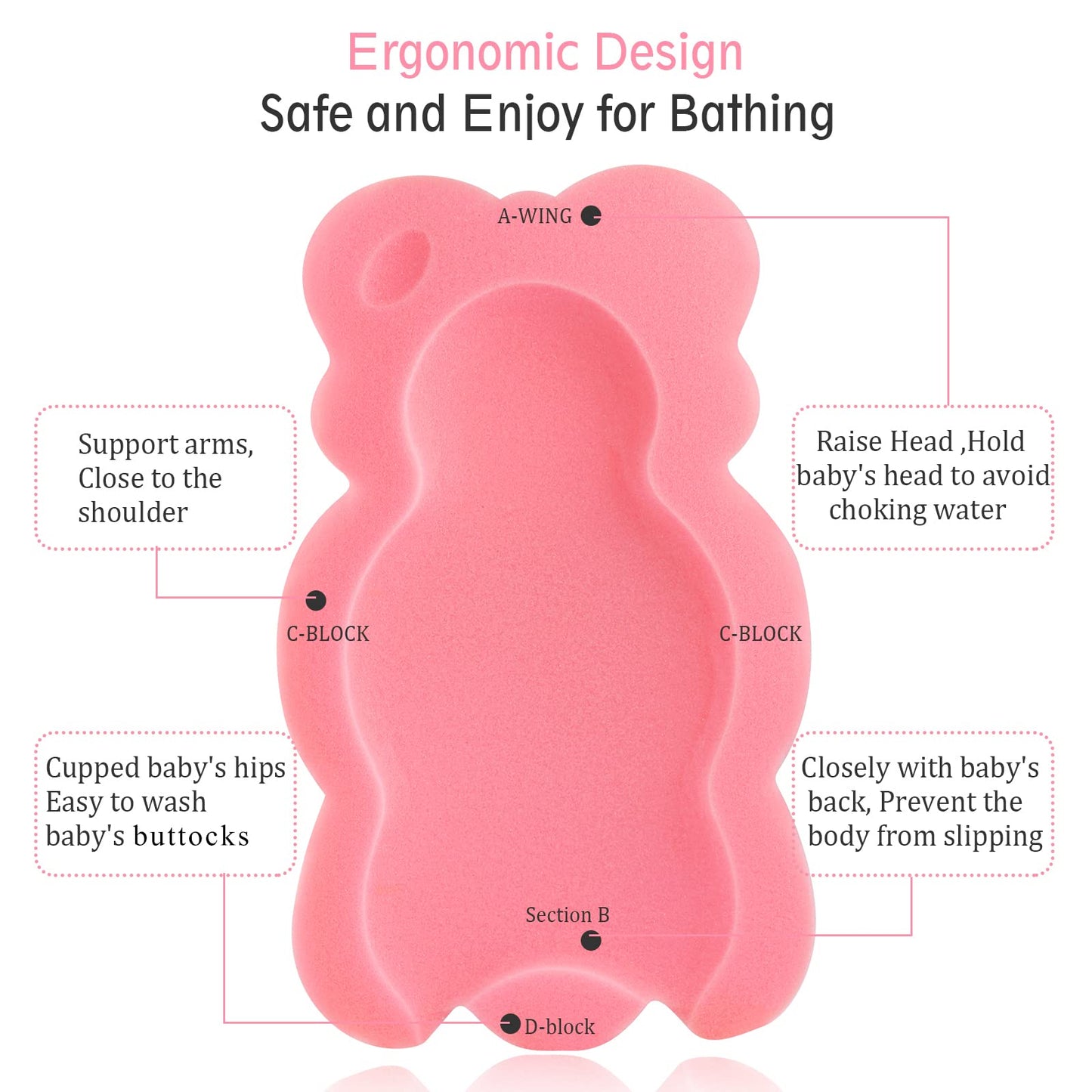Kecuco Baby Bath Cushion Infant Bath Mat, Pad & Sponge For Toddler, Infant & Newborn (Pink-Style4)