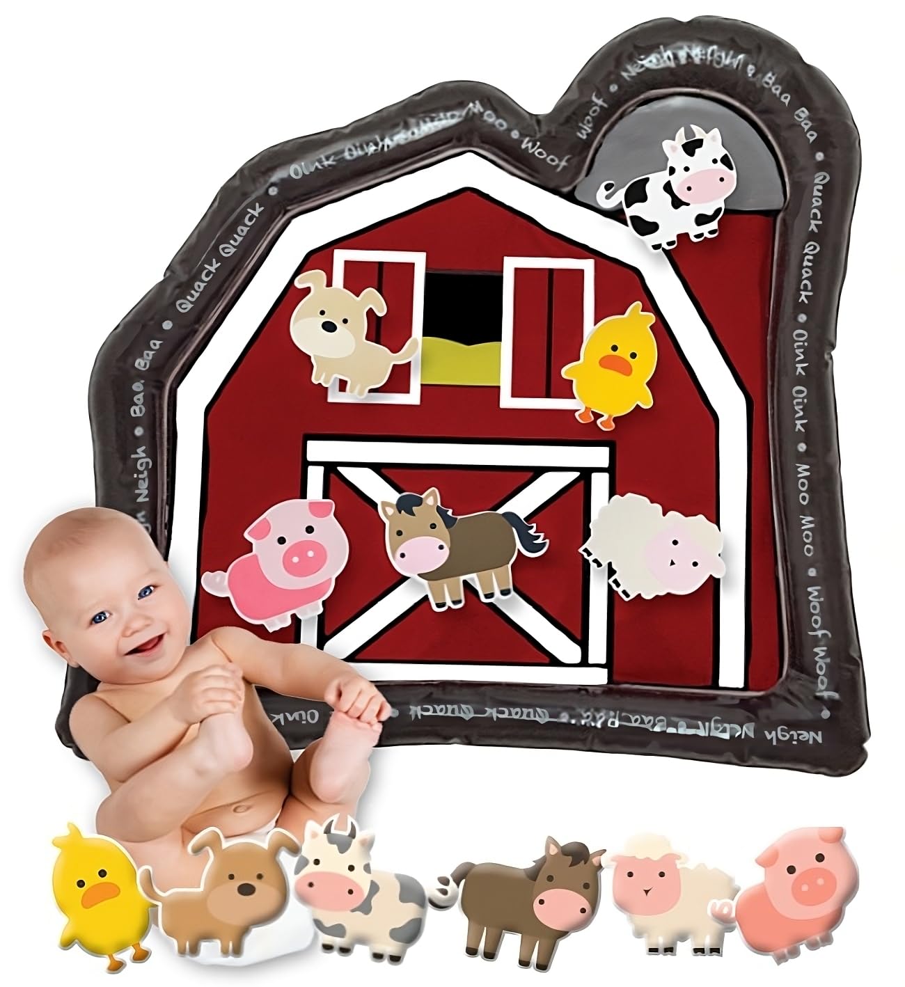 Lala Lou Kids Tummy Time Mat Premium Inflatable Big Red Barn Farmer Toy Tummy Time Water Mat With Stimulation Toys Promoting Mus