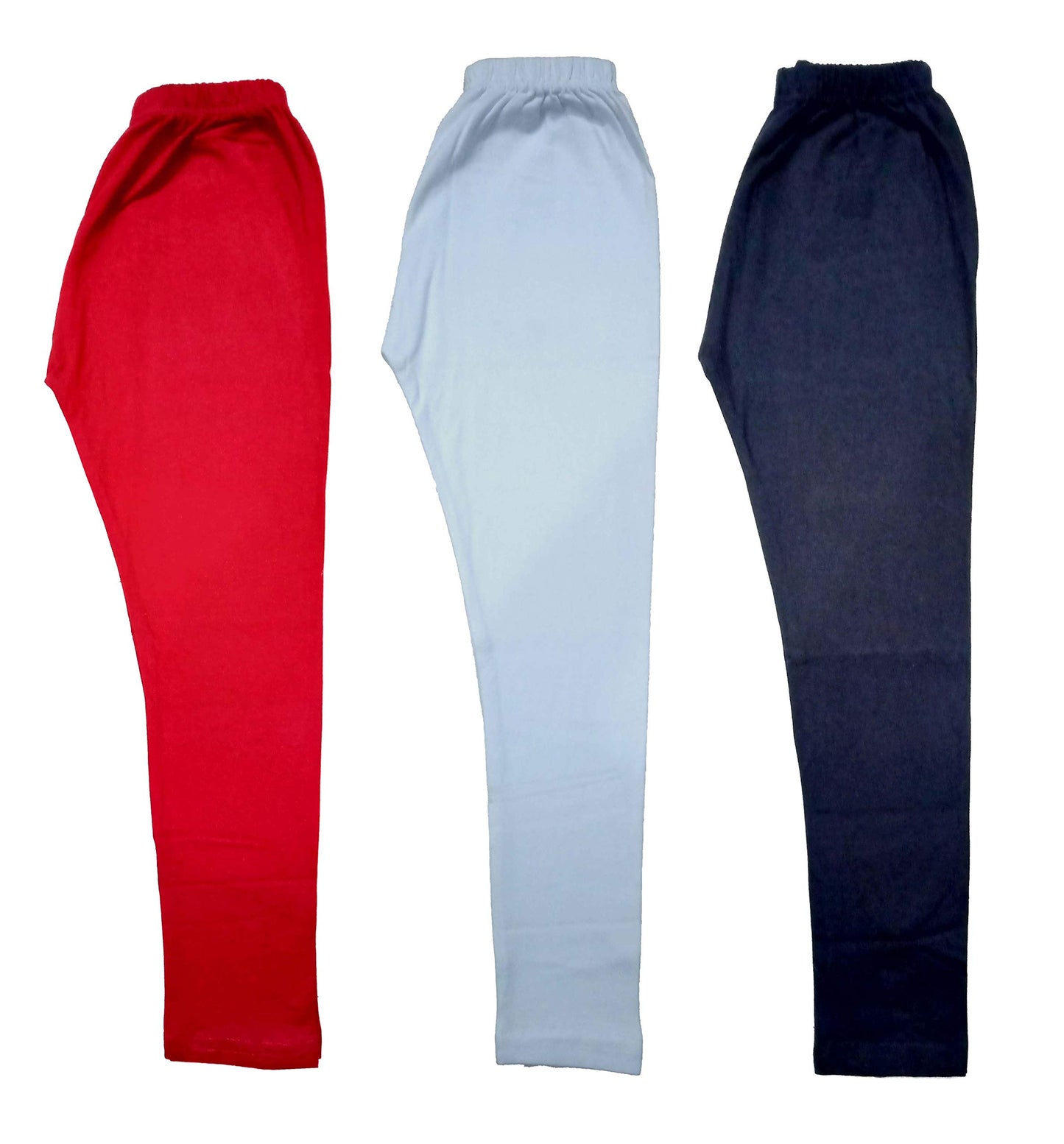 LOVO Girls Supersoft Cotton Solid Leggings (Navy Blue, Red, White, 1112 Years) Pack of 3