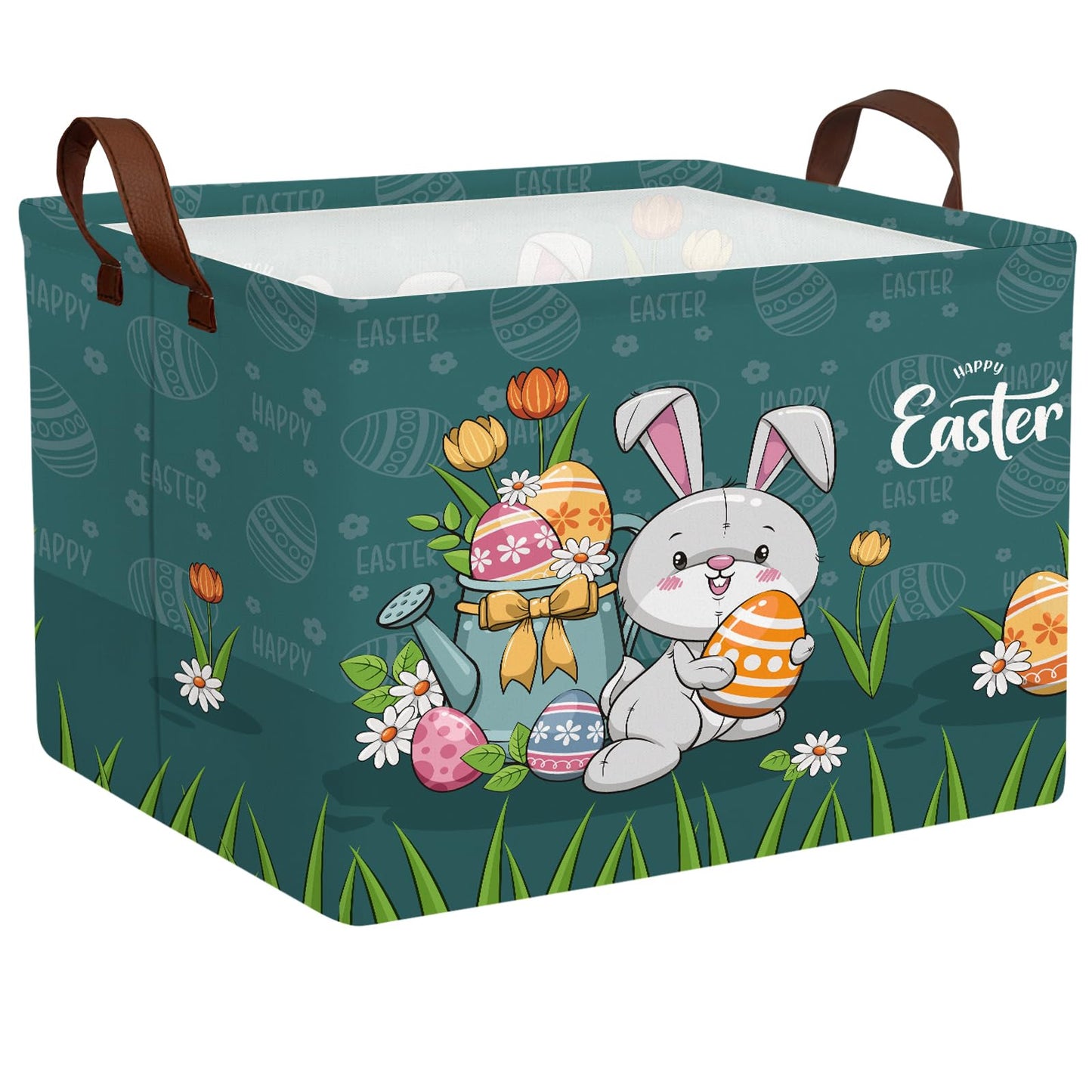 ASKETAM Large Cute Easter Basket for Kid Empty Gift Baby Rectangle Storage Bin Bunny Eggs Boy&Girl Room D  cor (Rabbit Blue)