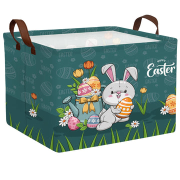 ASKETAM Large Cute Easter Basket for Kid Empty Gift Baby Rectangle Storage Bin Bunny Eggs Boy&Girl Room D  cor (Rabbit Blue)