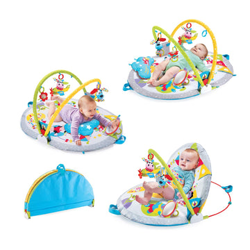 Yookidoo Baby Gym Lay To Sit-Up Playmat. 3-In-1 Newborns Activity Center With Tummy Time Toys, Pillow & Infant Miror. 0-12 Month