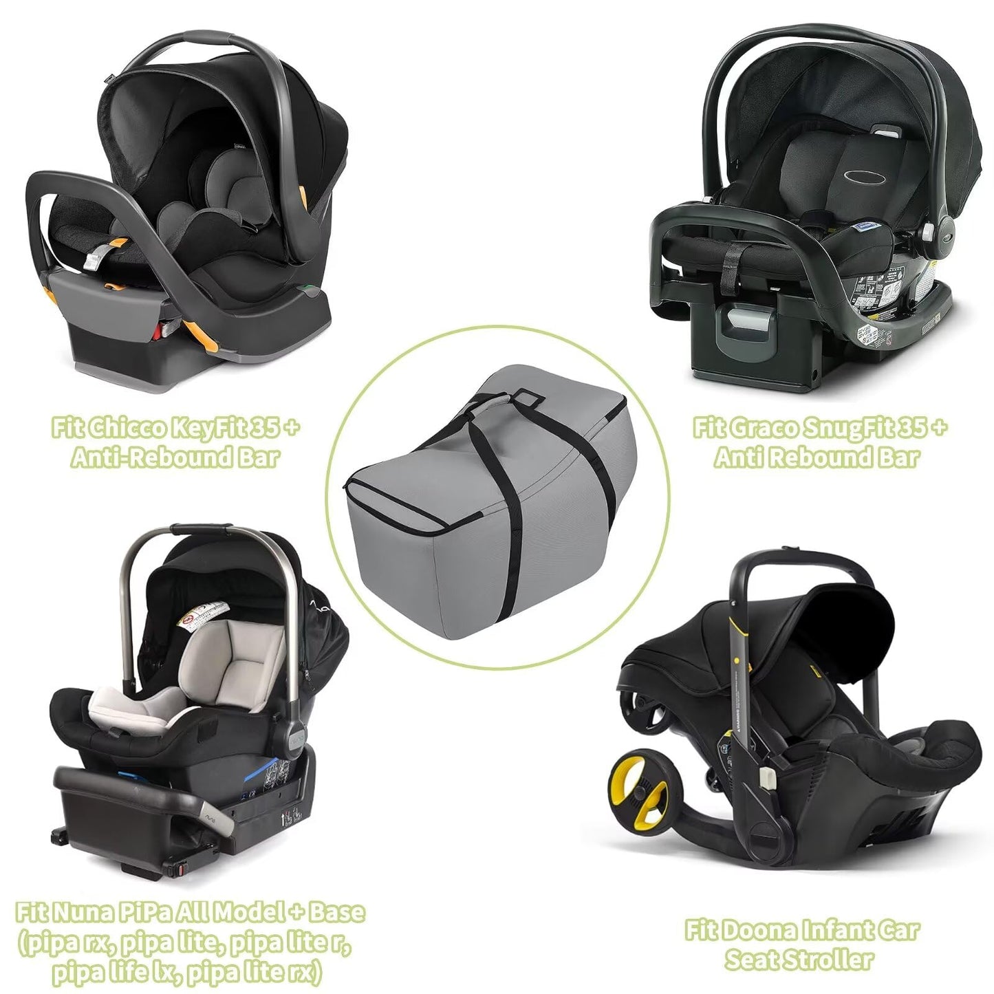Infant Car Seat Travel Bag - Fits Infant Car Seats With Anti-Rebound Bar Base, Car Seat Airplane Bag For Chicco/Graco/Nuna/Cosco