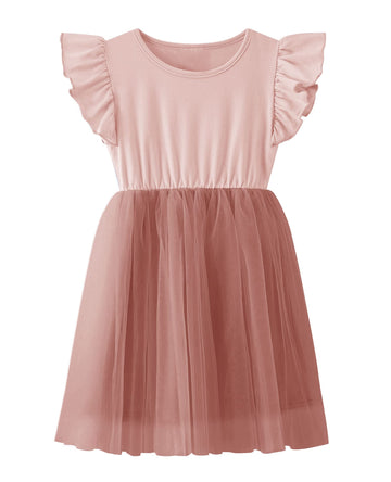Twkioue Toddler Baby Girl Tutu Tulle Dress Ruffled Sleeve Fluffy Sundress 817 Dark Pink 110