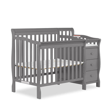 Dream On Me Jayden 4-In-1 Mini Convertible Crib And Changer In Storm Grey, Greenguard Gold Certified, Non-Toxic Finish, New Zeal