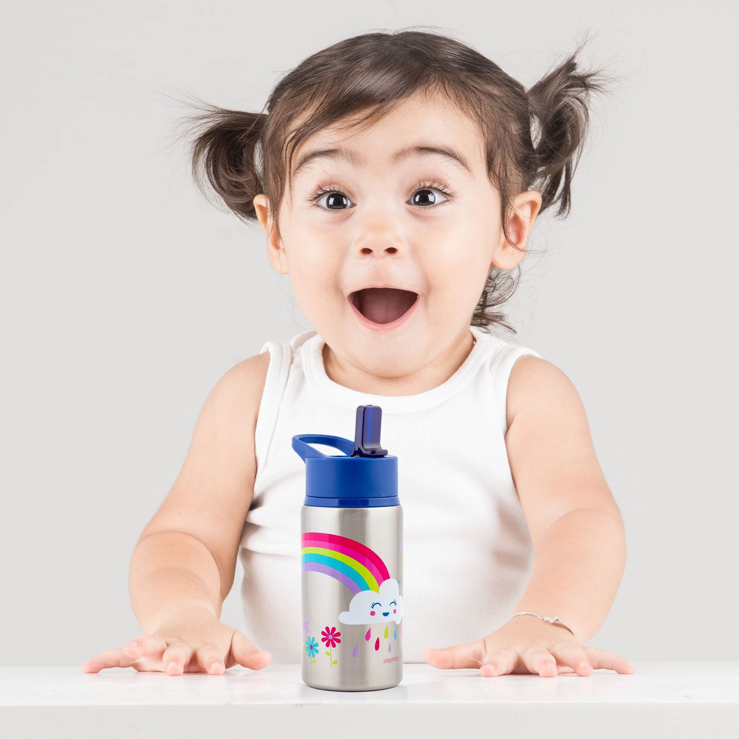 Stephen Joseph Stainless Steel Water Bottles, 18 Oz, Straw Lid, Reusable Tumbler, Insulated, Rainbow