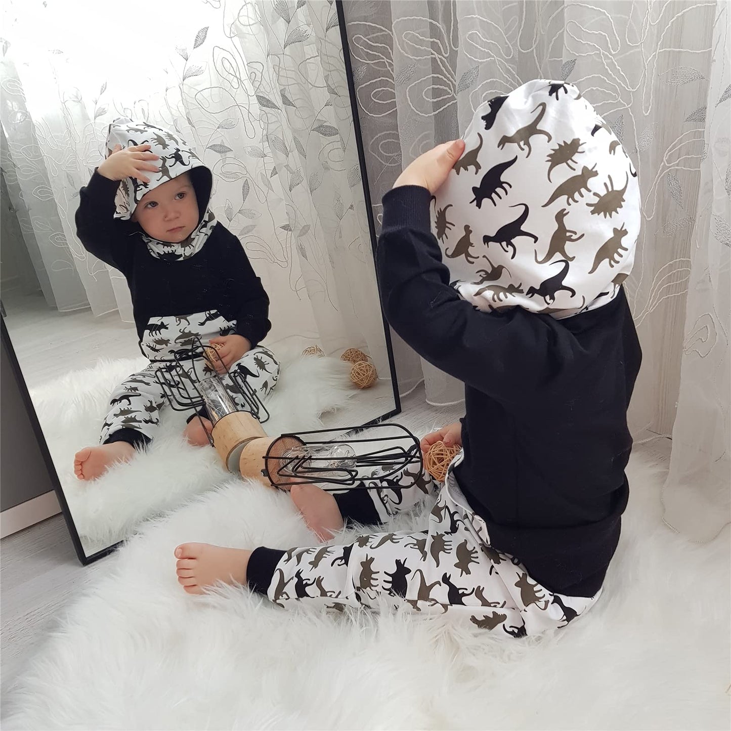 Toddler Infant Baby Boy Clothes Dinosaur Long Sleeve Hoodie Tops Sweatsuit Pants Outfit Set (12-18 Months)