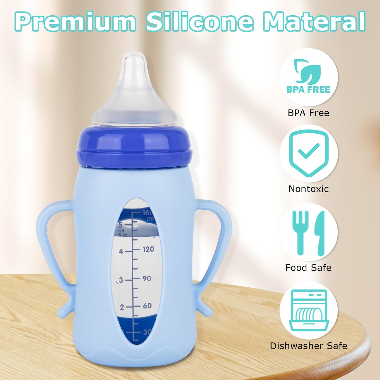 Silicone Sleeves for Lansinoh Glass Baby Bottles 5oz,Anti Breakage Baby Bottle Holder with Handles 3 Pack