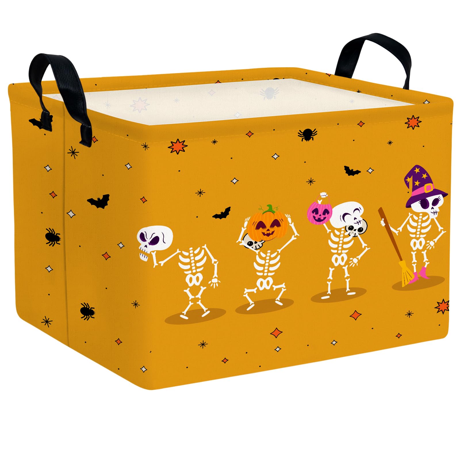 BOAMAU Large Halloween Themed Candy Gift Basket for KidsTrick or Treat Storage Bin Girls Boys Room D  cor (Cute Yellow Skeleton 