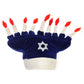 Happy Chanukah Soft Costume Hat - Velour With Soft-Sculpted Menorah And Size Adjustment Blue