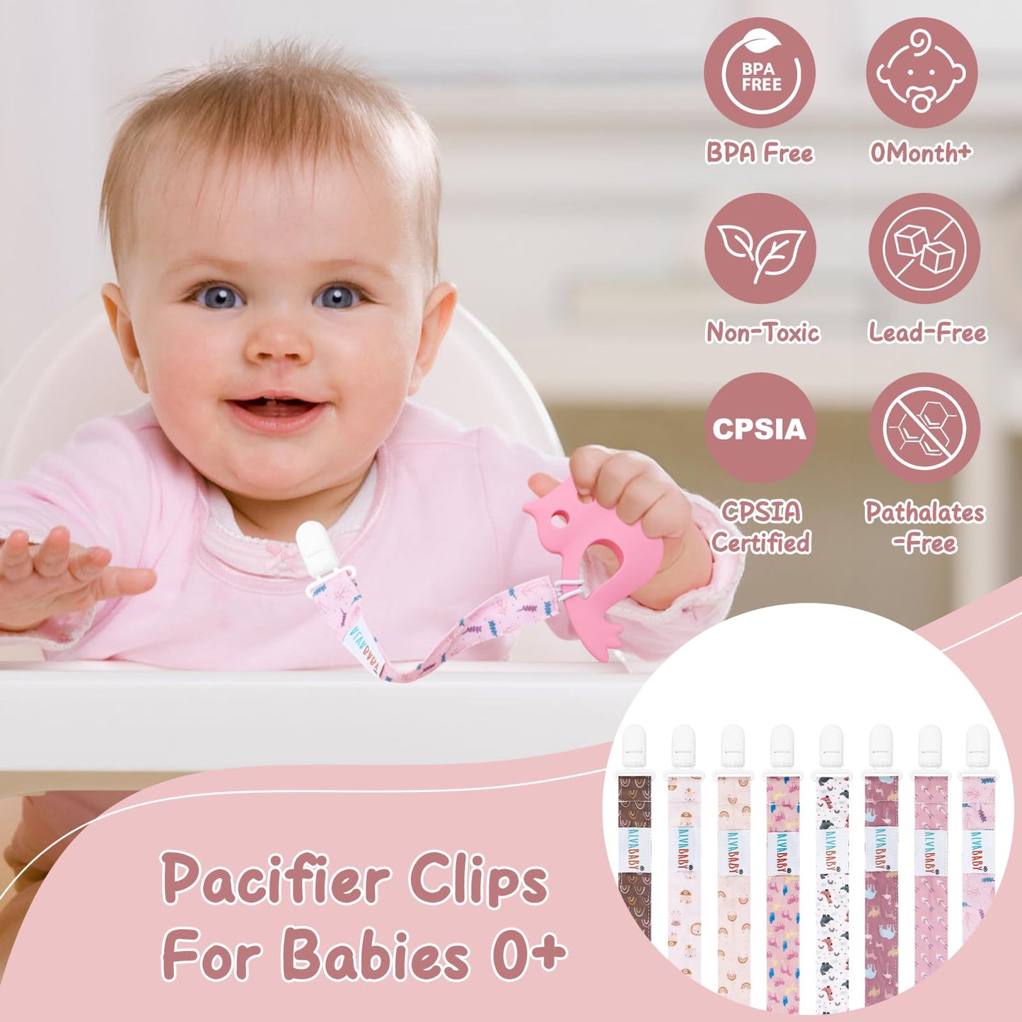 Alvababy Pacifier Clips 8 Pack Binky Paci Clip Holder Leashes For Baby Boys Girls 8Dp09-Da