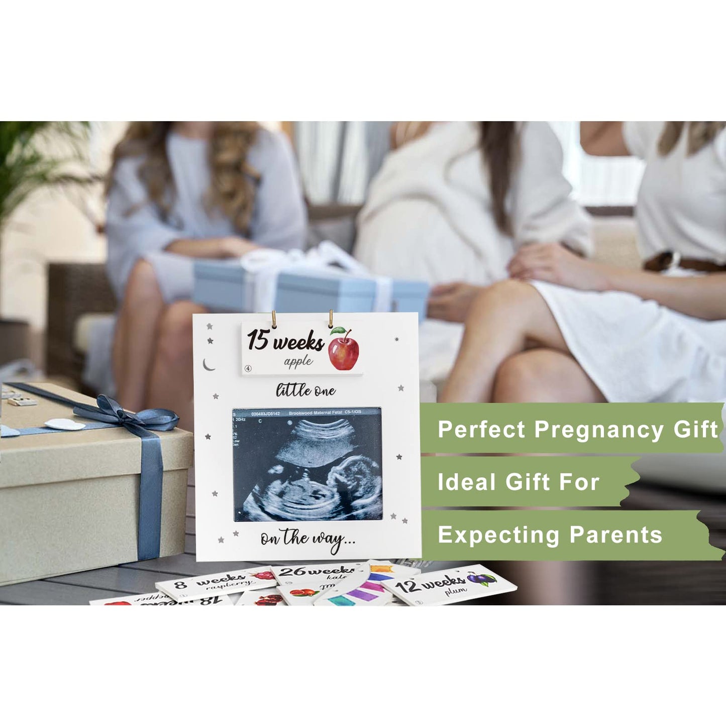 Sonogram Picture Frame - Weekly Fruit And Vegs Pregnancy Milestone, Pregnancy Tracker For Bump Growth, First Ultrasound Picture