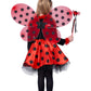 Ikali Girls Ladybug Costume, Halloween Deluxe Animal Fairy Fancy Dress Outfit With Wings (10Pcs Set) 7-8 Years