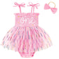 Titkkop Baby Girl 1St Birthday Clothes One Year Old Tulle Romper Sleeveless Bodysuit Cake Smash Outfits(Pink2,9-12M)