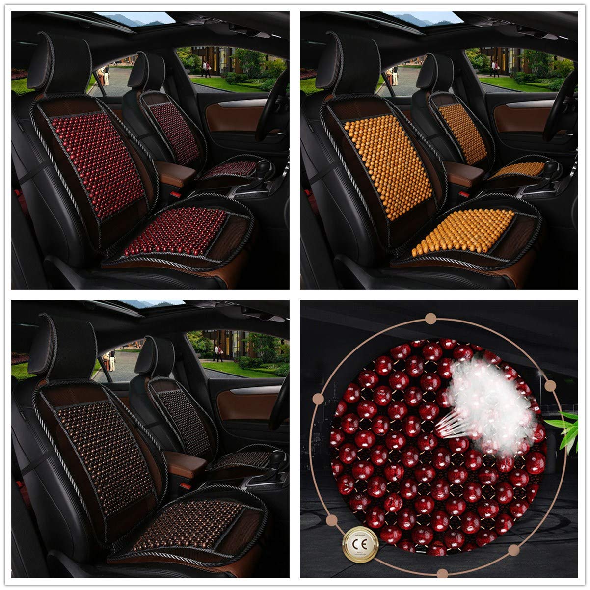 Wood Bead Car Seat Cover Cushion, Cooling & Breathing, Automotive Beaded Driver Seat Massager Cushion For Lower Back Pain