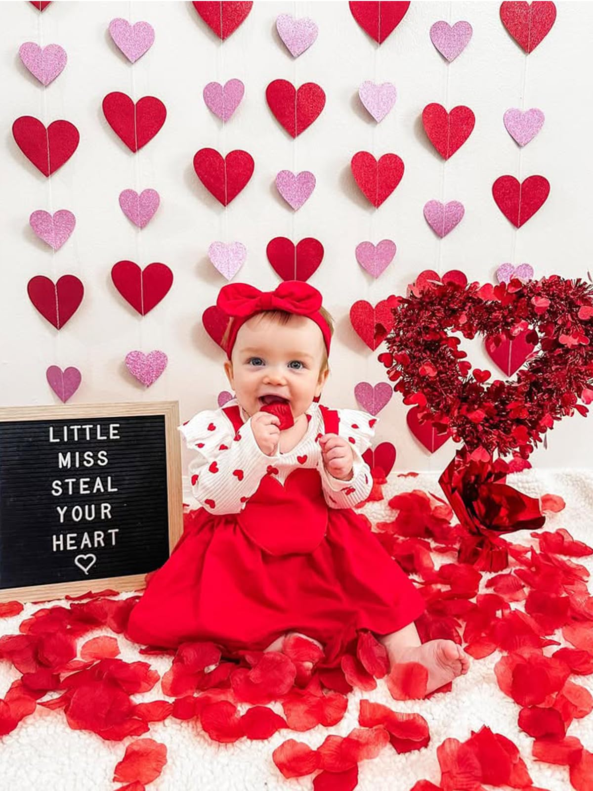 Wolbay Newborn Infant Valentines Baby Girl Outfit Love Print Romper Drees Ruffles Bodysuit Jumpsuit Clothes And Headband (Reda,