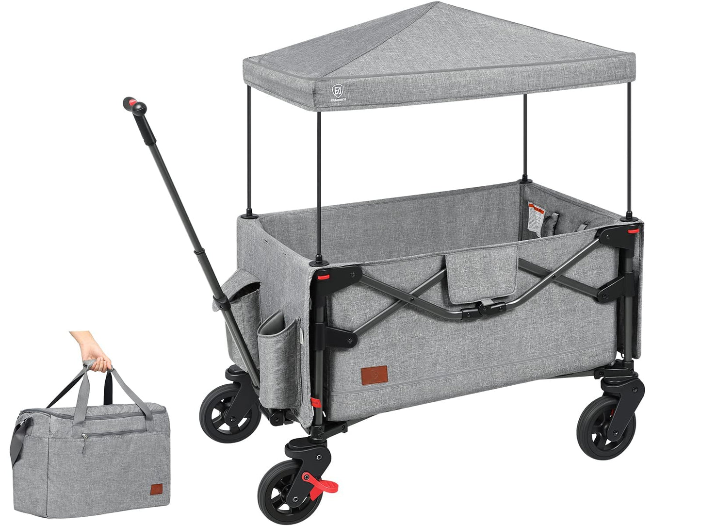 Ever Advanced Foldable Into Bag Travel Wagon Stroller For 2 Kids & Cargo, Collapsible Toddler Wagon With Removable Canopy, Adjus