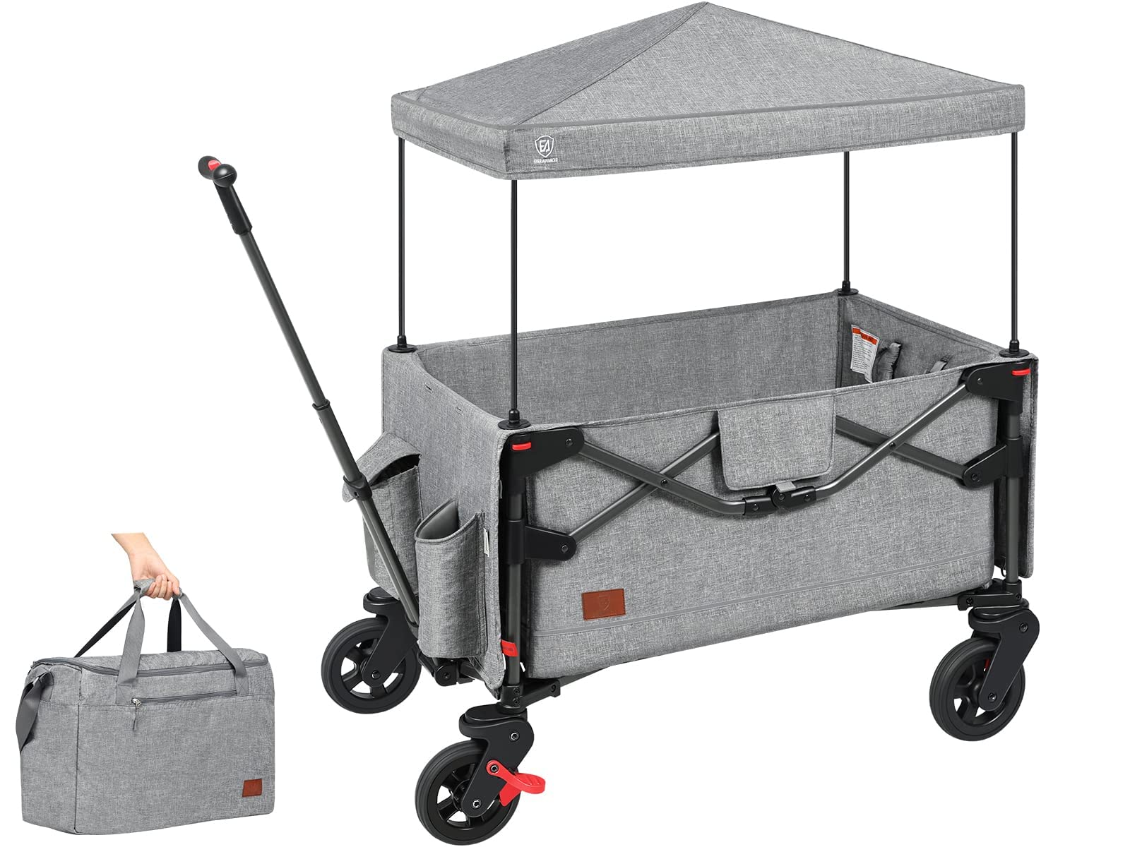 Ever Advanced Foldable Into Bag Travel Wagon Stroller For 2 Kids & Cargo, Collapsible Toddler Wagon With Removable Canopy, Adjus