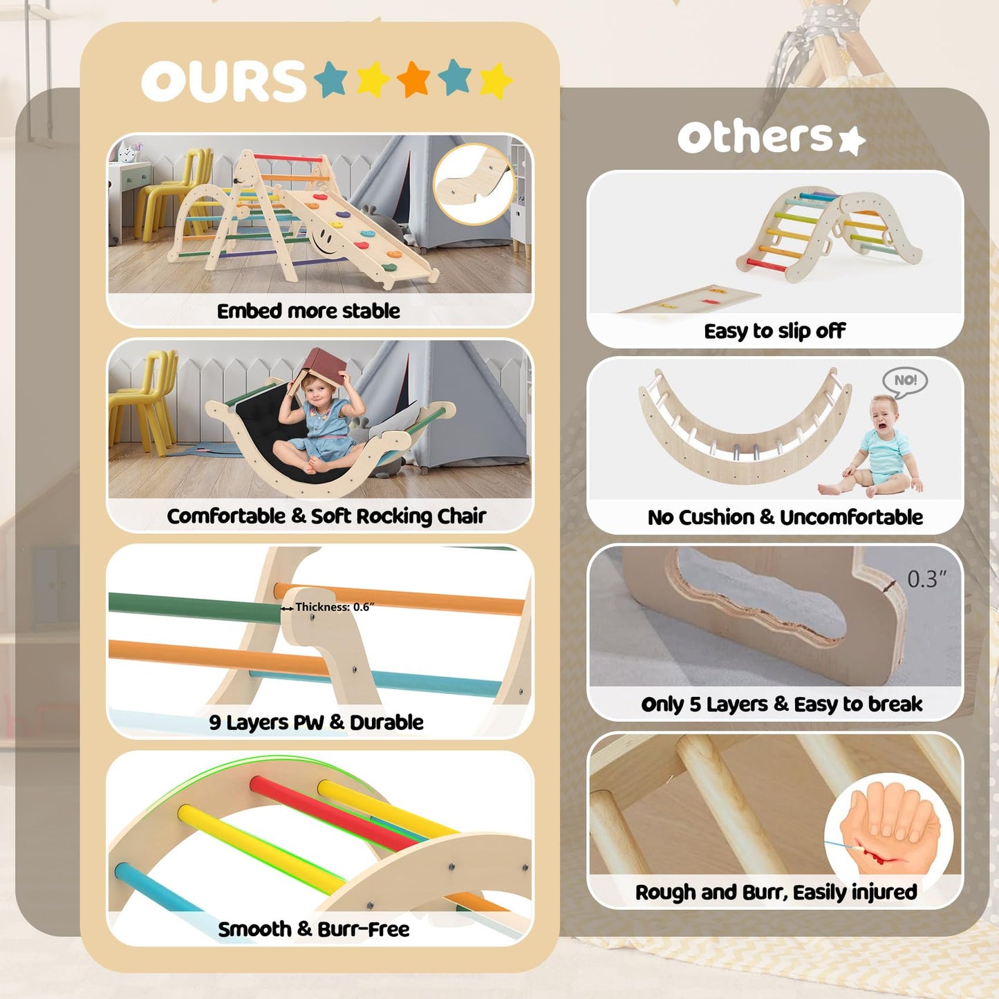 Bierum 8 In 1 Montessori Pikler Triangle Set With Soft Cushion, Foldable Toddler Climbing Toys With Ramp For Sliding Or Climbing