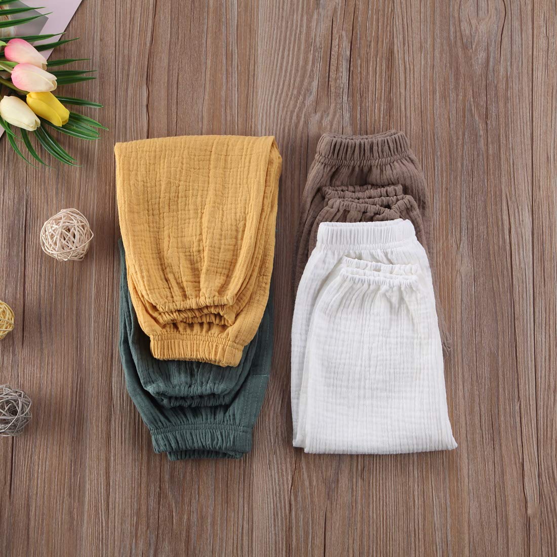 Mubineo Toddler Boy Girl Basic Plain Summer Fall Comfy Cotton Linen Pants (Mustard Yellow, 3T)