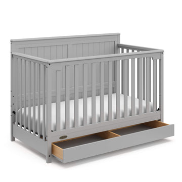 Graco Hadley 5-in-1 Convertible Crib with Drawer (Pebble Gray) - GREENGUARD Gold Certified, Crib with Drawer Combo, Full-Size Nu