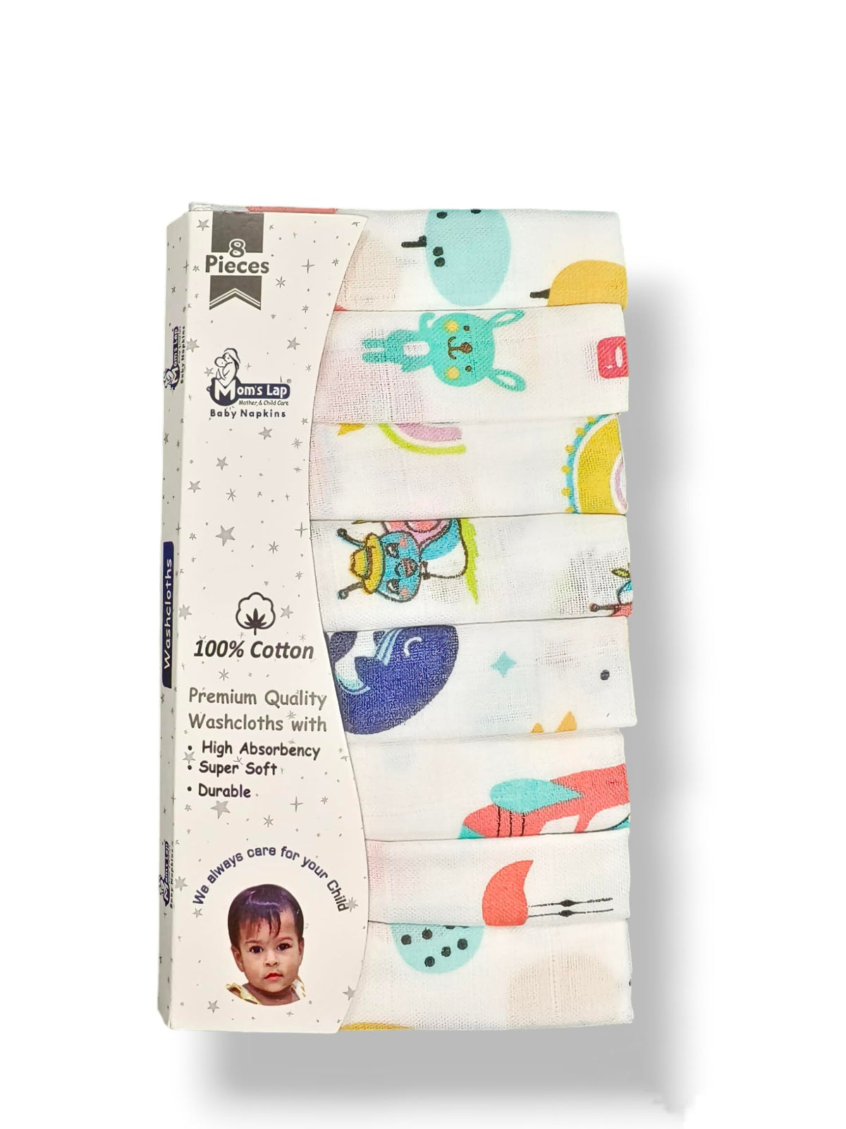 Moms Lap Muslin Cotton Face Towels For Newborn Baby Napkin Extra Soft Hankies Pk 8