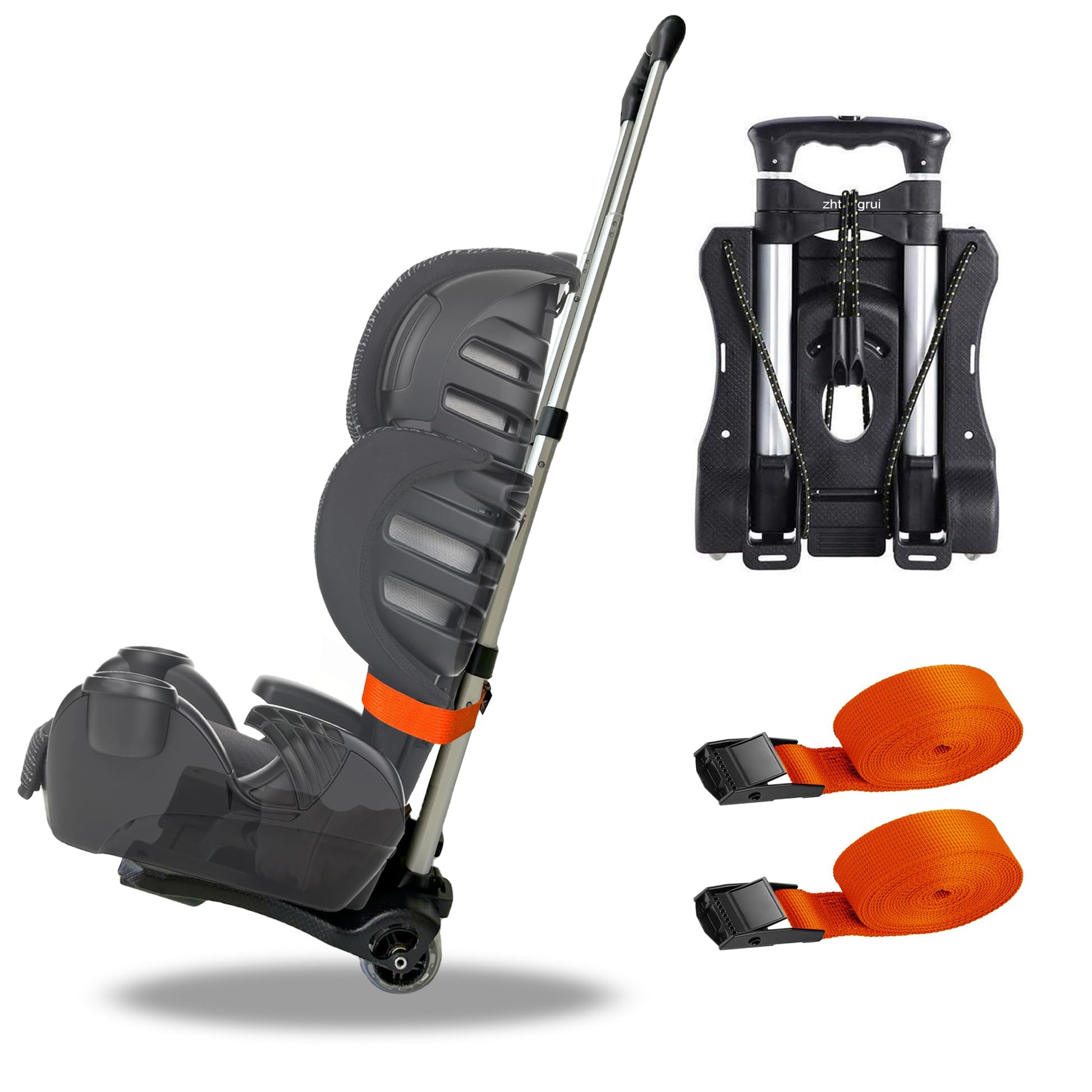 Car Seat Travel Cart - Dolly Roller Cart Wheels Airport Travel Folding Carrier Strap Backpack Trolley Airplane Foldable Luggage