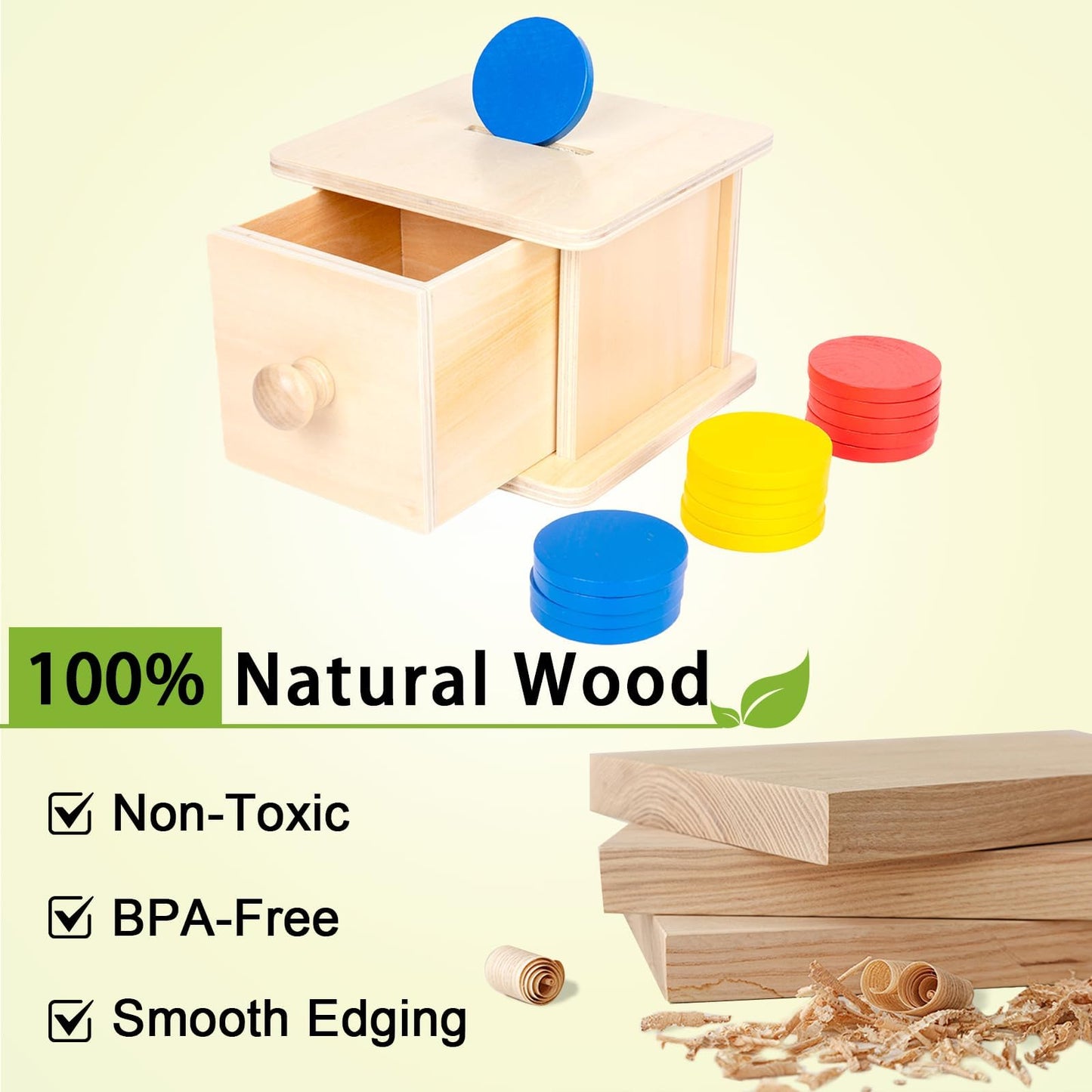 Adena Montessori Infant Toddlers Coin Box Montessori Toys for 6-12 Months Baby (Typical - Drawer Comes Out)