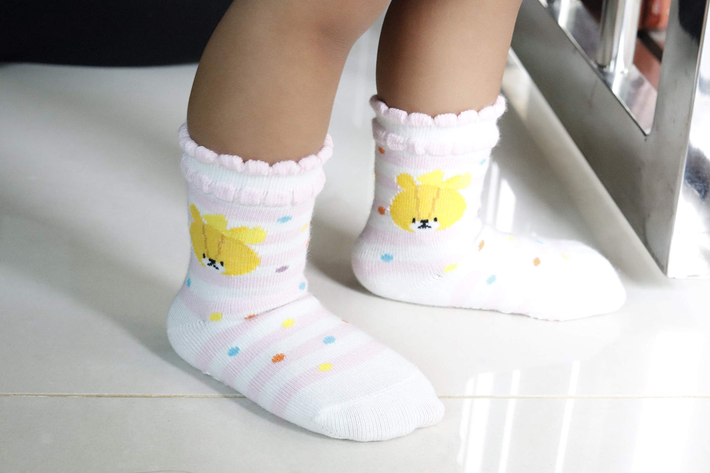 Rative Non Skid Anti Slip Cotton Dress Crew Socks With Grips For Baby Infant Toddler Kids Girls (6-12 Months, 12-Pairs/Rg-93X)