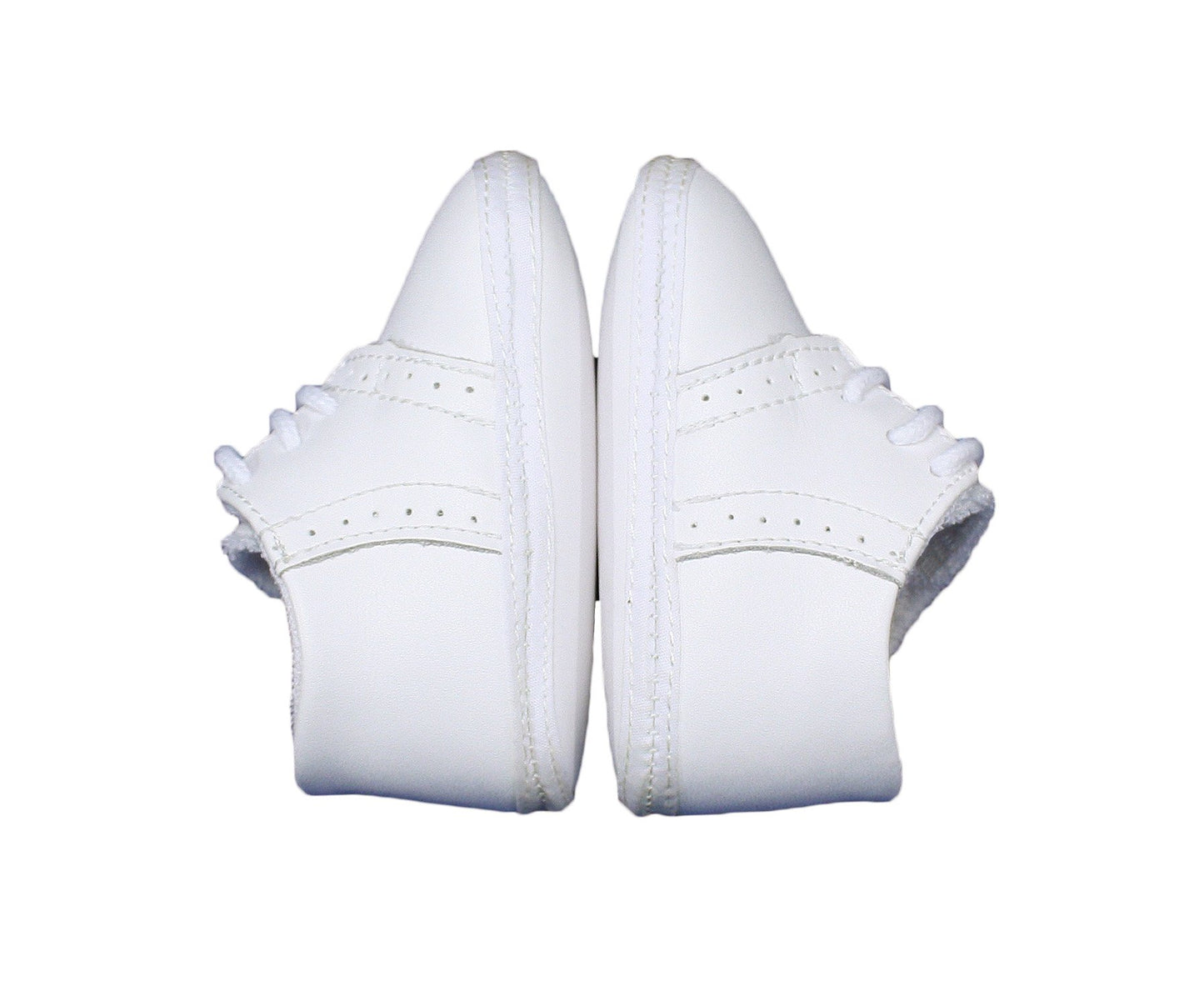Baby Boys All White Genuine Leather Saddle Oxford Crib Shoe With Perforations - 4