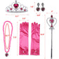 Orgrimmar Princess Dress Up Accessories For Belle Gloves Princess Tiara Crown Wand Necklaces For Kids (Rose Red)