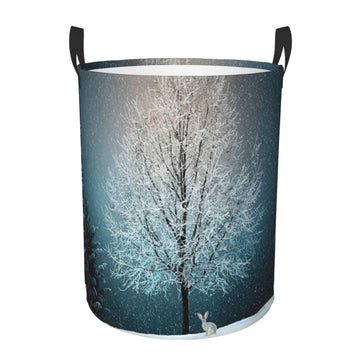 Pevtufa Winter Rabbit Foldable Laundry Basket Organizer,Fabric Clothes Toy Storage Basket Nursery Hamper Storage Bin For Househo