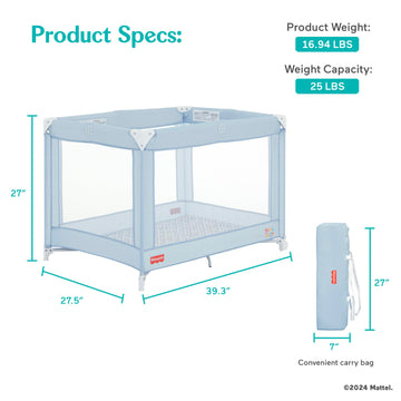 Fisher-Price Play All Day Baby Playard In Moon Mist, No Tool Assembly, Easy One-Hand Fold Playard, Breathable Mesh Sides, Carry