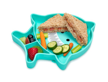 Melii Divided Silicone Suction Plate - 100% Silicone, For Baby + Toddlers - Bpa Free, Dishwasher & Microwave Safe (Shark)