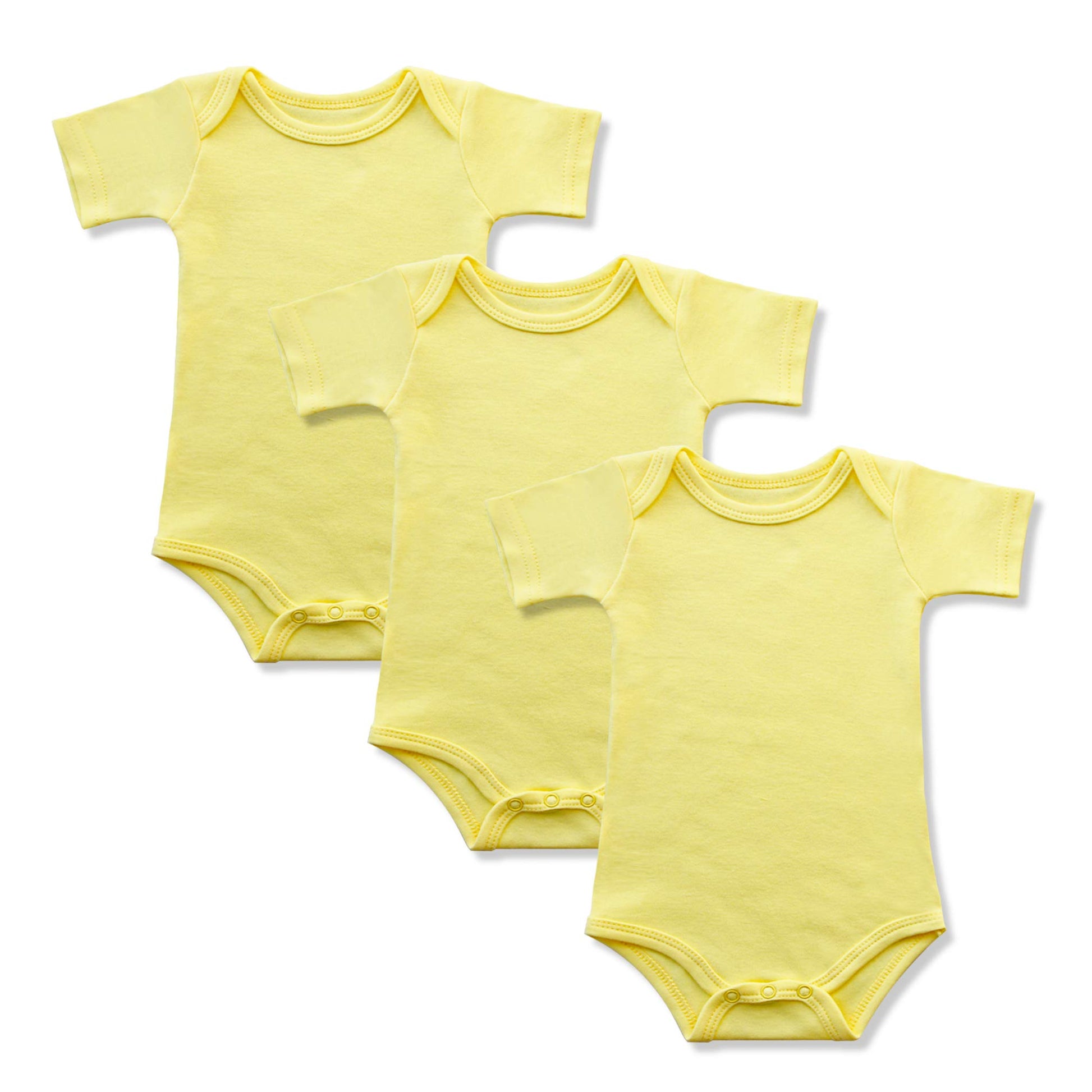 Gleaming Grain Baby Yellow Onsies 100% Cotton Short Sleeve Baby Bodysuits Solid Color Infant Bodysuits For Newborn Baby 3-Pack (
