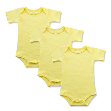 Gleaming Grain Baby Yellow Onsies 100% Cotton Short Sleeve Baby Bodysuits Solid Color Infant Bodysuits For Newborn Baby 3-Pack (