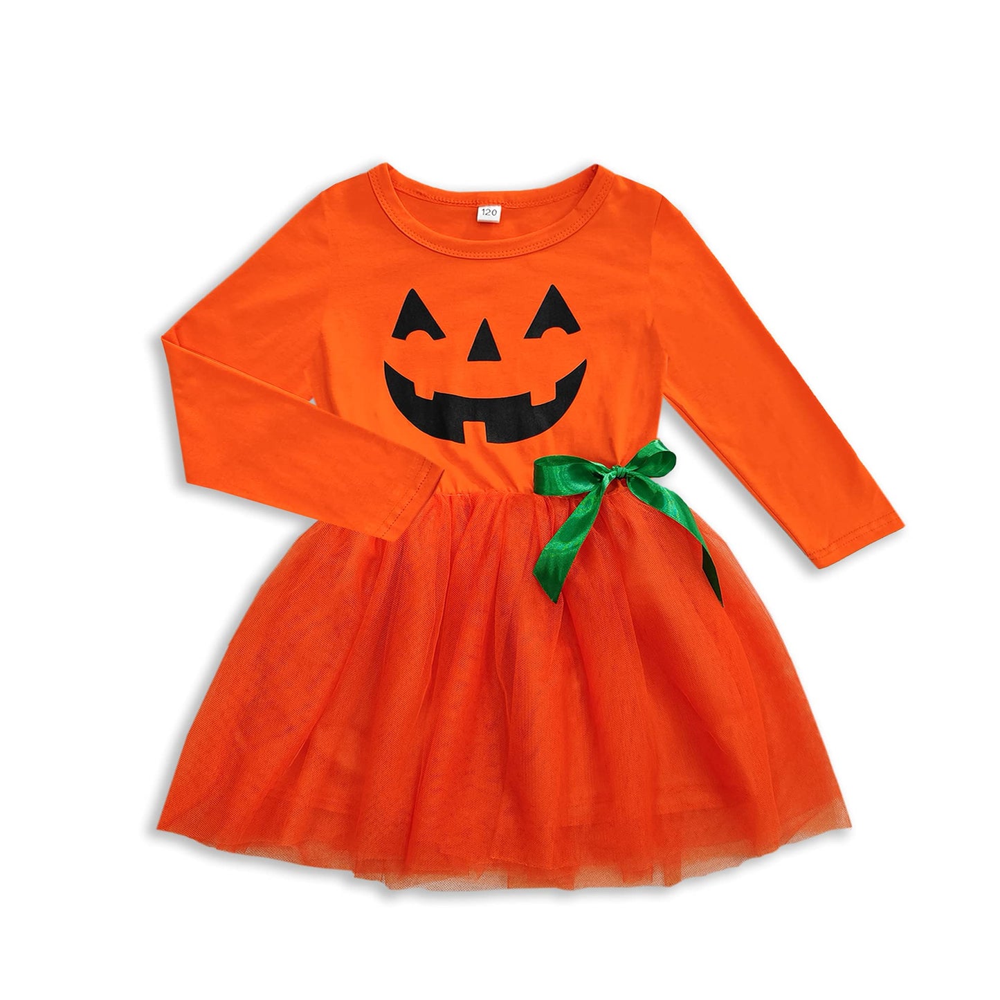 Halloween Tutu Dress Toddler Gilrs Kids Long Sleeve Graphic Tulle Pumpkin Dress Outfit 4-5T