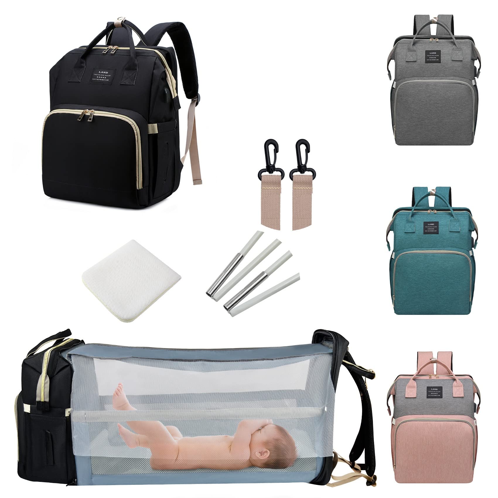 Anwtotu Diaper Bag With Changing Station,Diaper Bag Backpack,7 In 1 Travel Diaper Bag,Mommy Bag With Usb Charging Port (Black)