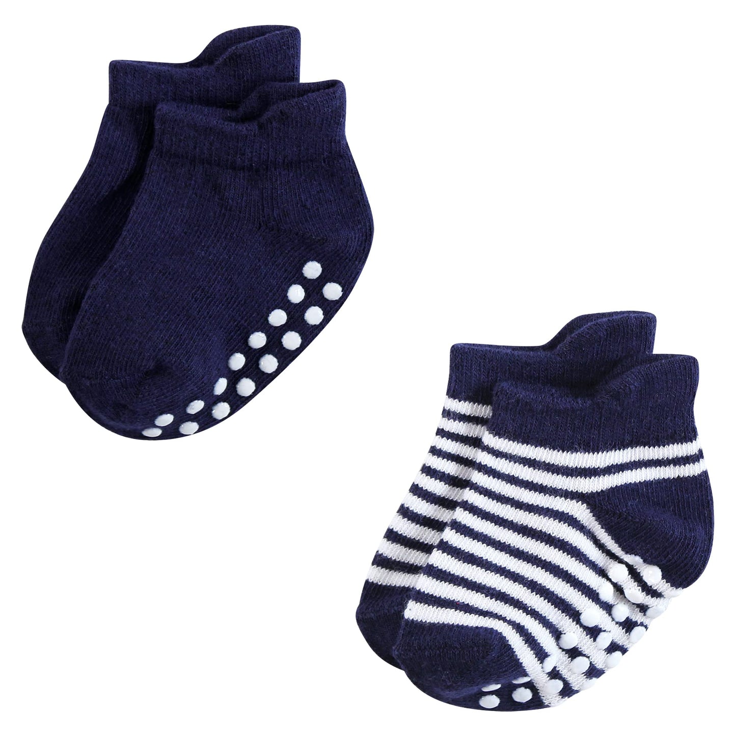 Hudson Baby Unisex Baby Non-Skid No-Show Socks, Blue Tan, 6-12 Months