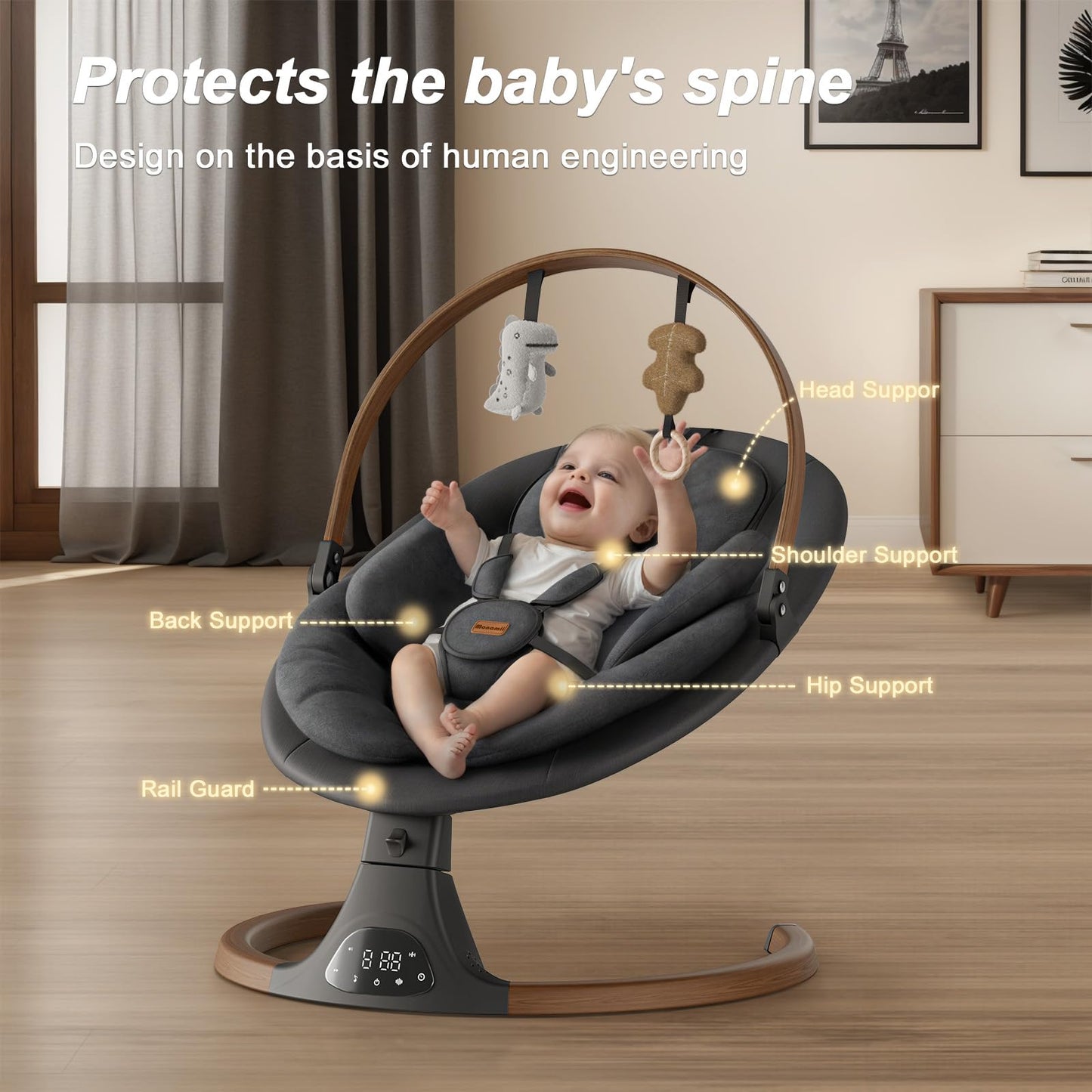 Baby Swings For Infants, Monamii Baby Swing, Bluetooth Infant Swing With Music Speaker, 5 Speeds And Remote Control, Electric Sw