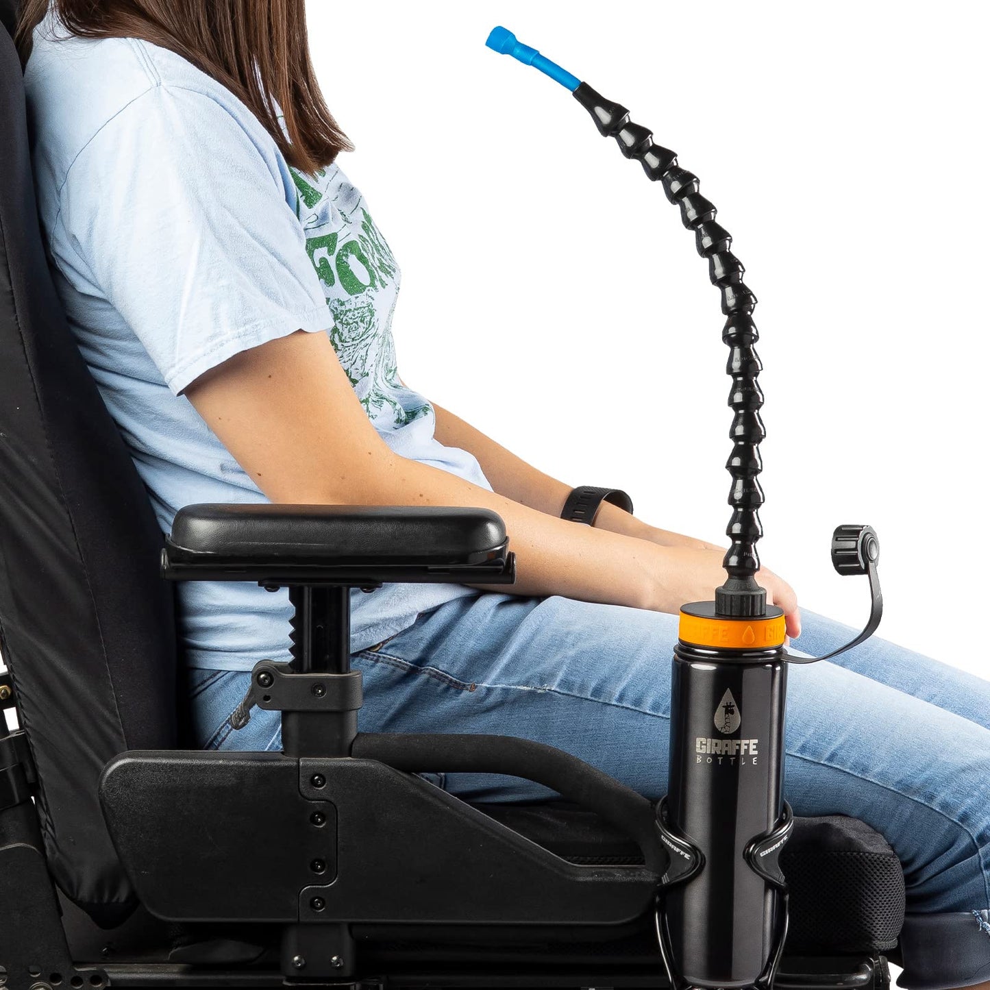 Giraffe Bottle Tower Xl Hands Free Drinking System, Insulated Stainless Steel Bottle, With Round Tube Mounted Bottle Holder (Len