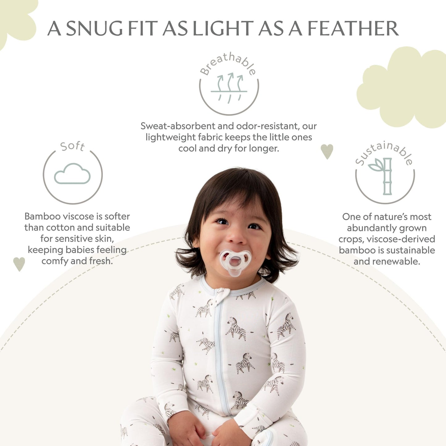 Zebra Footie For Baby - 95% Viscose From Bamboo, 5% Spandex - Soft Newborn Sleepwear, Baby Pajamas, Unisex Baby Clothes, Zipper