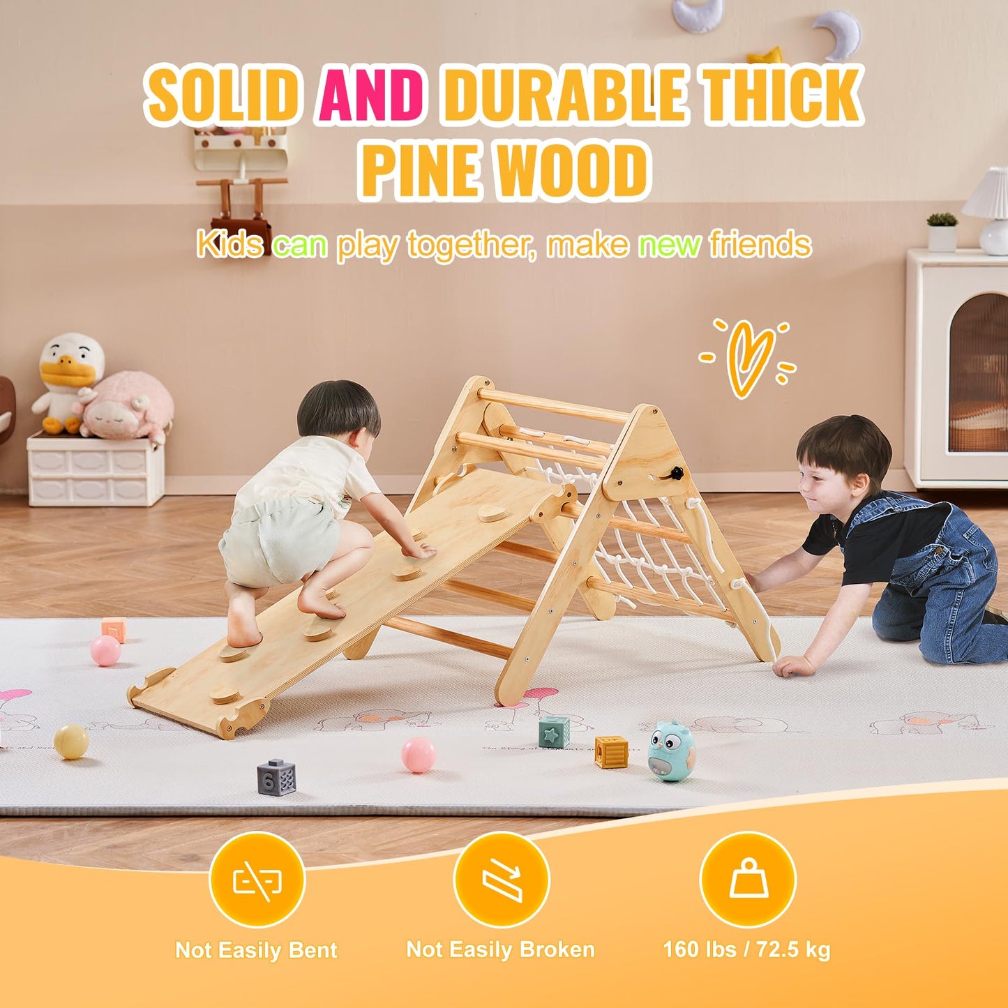 Vevor Pikler Triangle Set Climber 4 In 1, Montessori Foldable Climbing Set, Large Size Toddler Climbing Toys Indoor With Triangl