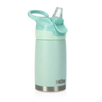 Nuby Thirsty Kids No Spill Flip-It Reflex Stainless Steel Travel Cup Or Water Bottle - 10 Oz - 18+ Months - Aqua Mint