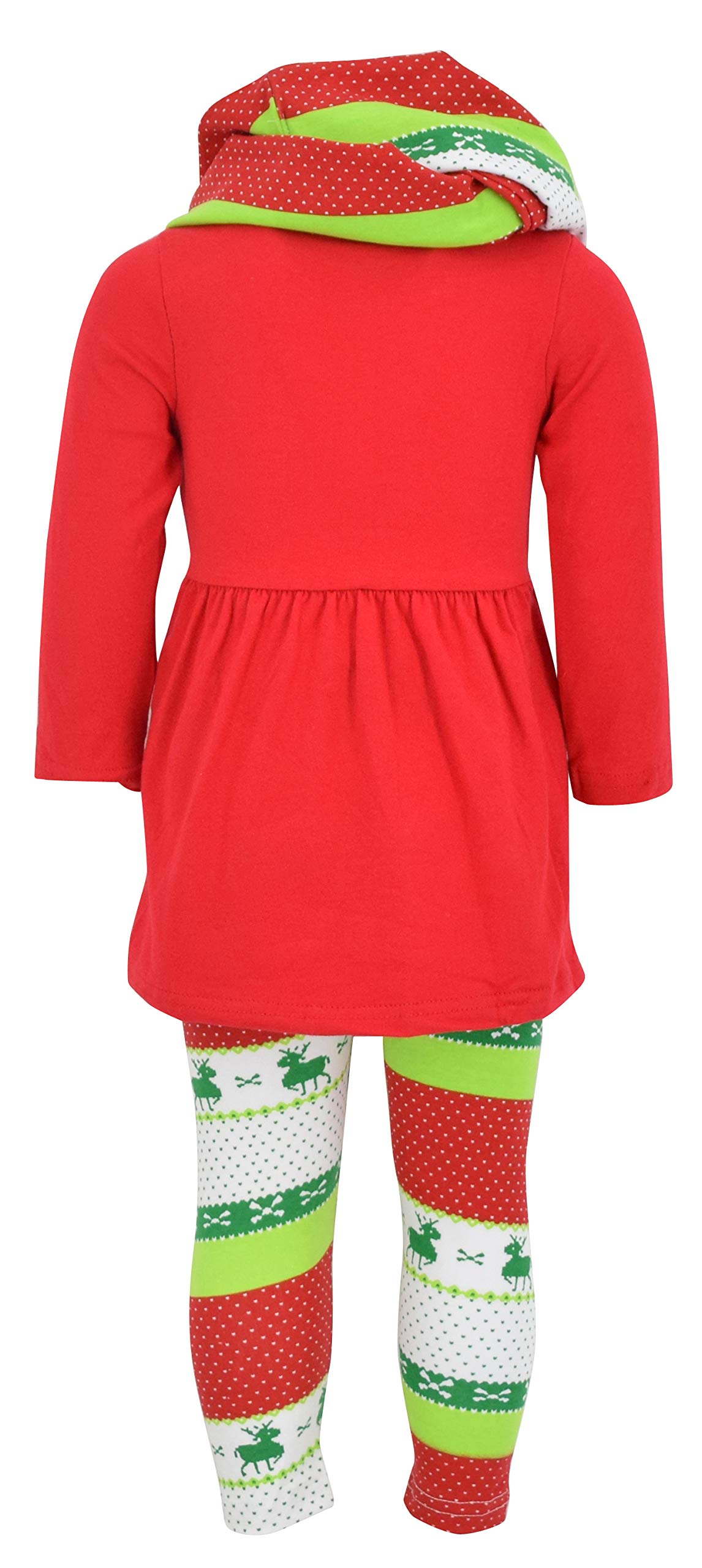 Unique Baby Girls 3 Piece Christmas Reindeer Legging Set Outfit (3 Years, Red)