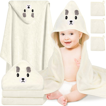 Sublaga 4 Pcs Baby Towels Set, 32x32 in Hooded Bath Towel and 3 Pcs Baby Washcloths for Newborns, Toddlers, and Kids, Soft Baby 