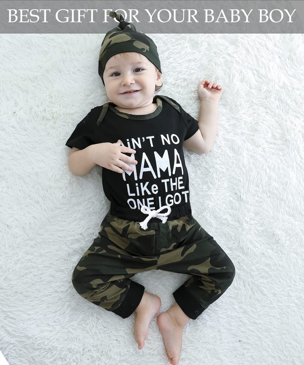 Nzrvaws Baby Boy Clothes 0-3 Months Infant Boy Outfit Summer Newborn Short Sleeve Romper Top Camouflage Long Pants Hat 3Pc Cloth
