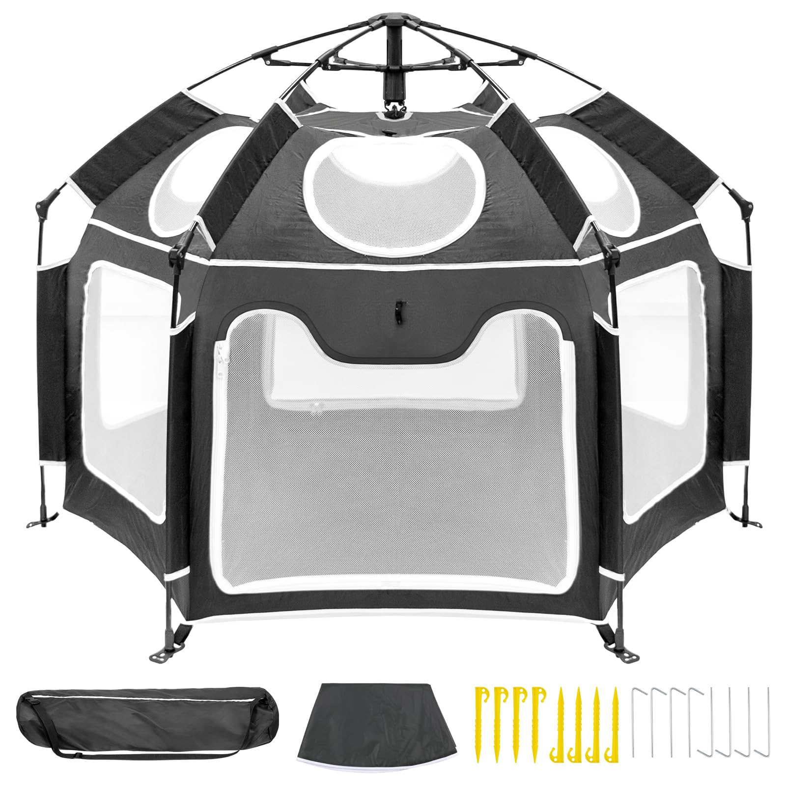 Baby Playpen with UV Canopy, Portable 1-Click Set Up Baby Tent, Toddler Play Yard for Indoor, Outdoor, Foldable Playpen for Beac