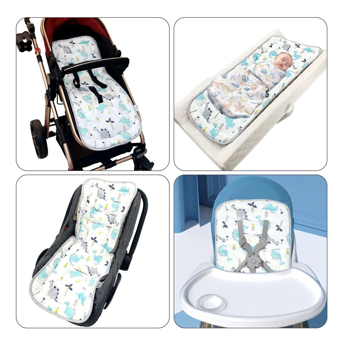 Baby Stroller Cushion, Universal Breathable And Soft Newborn Stroller Mat, 100% Cotton Cover Toddler Seat Pad Liner For Stroller