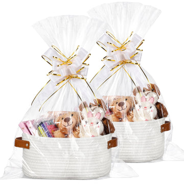 Colingmill 2 Pack Easter Gift Basket With Handles With Gift Bags Ribbons Woven Baskets Storage Empty Chest Box For Presents Pack